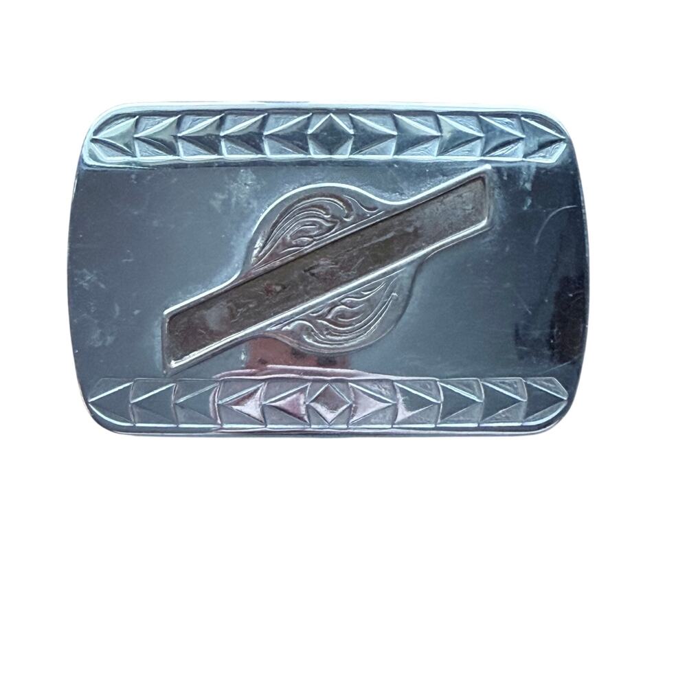 Silver tone metal belt buckle southwest vintage aztec 2x3 inches